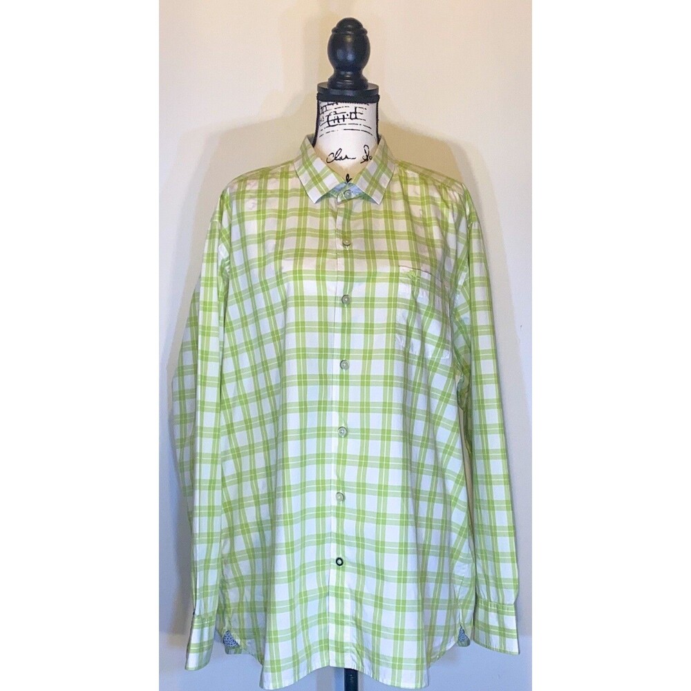 Tommy Bahama Pima Cotton Dress Shirt XL Long Sleeve Green Plaid Button Down